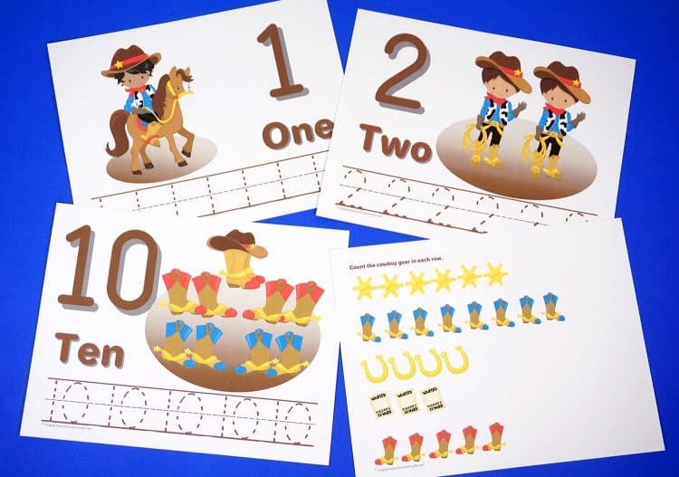 cowboy counting printables for preschoolers