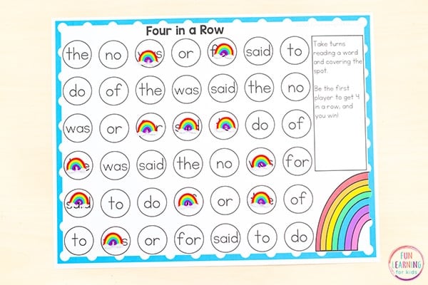 rainbow four in a row word game 