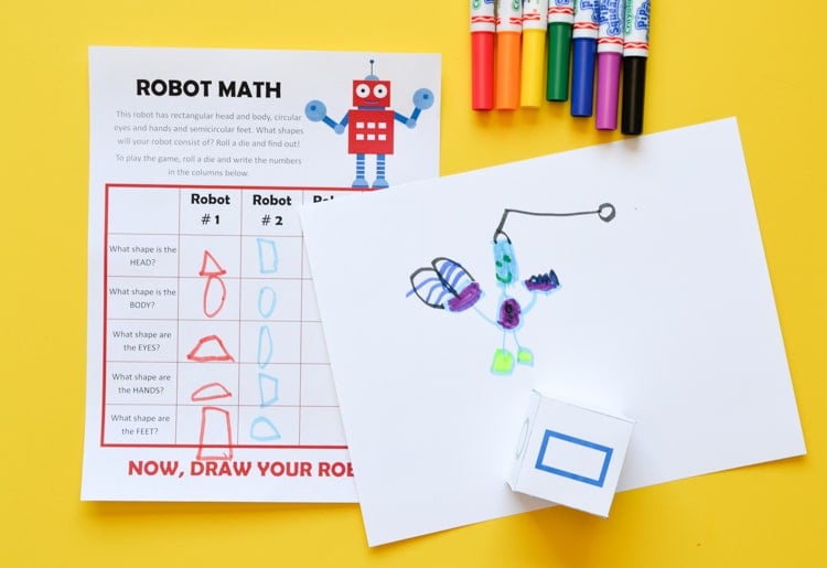 robot math sheet for kids 
