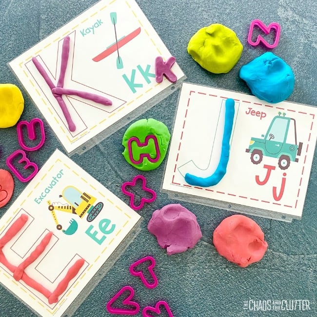 transportation themed alphabet playdough mats and playdough with tools