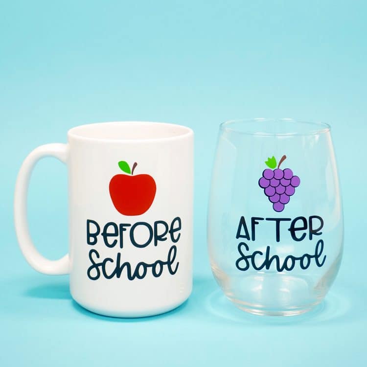 before school svg on mug and after school svg on wine glass