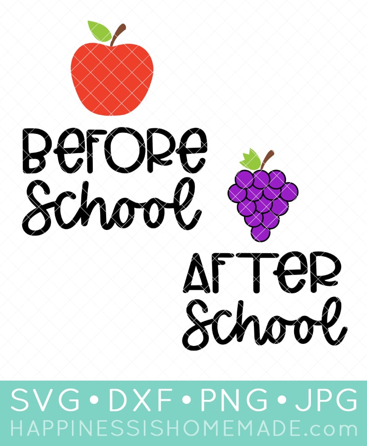 "Before School" with Apple and "After School" with grapes SVG file set