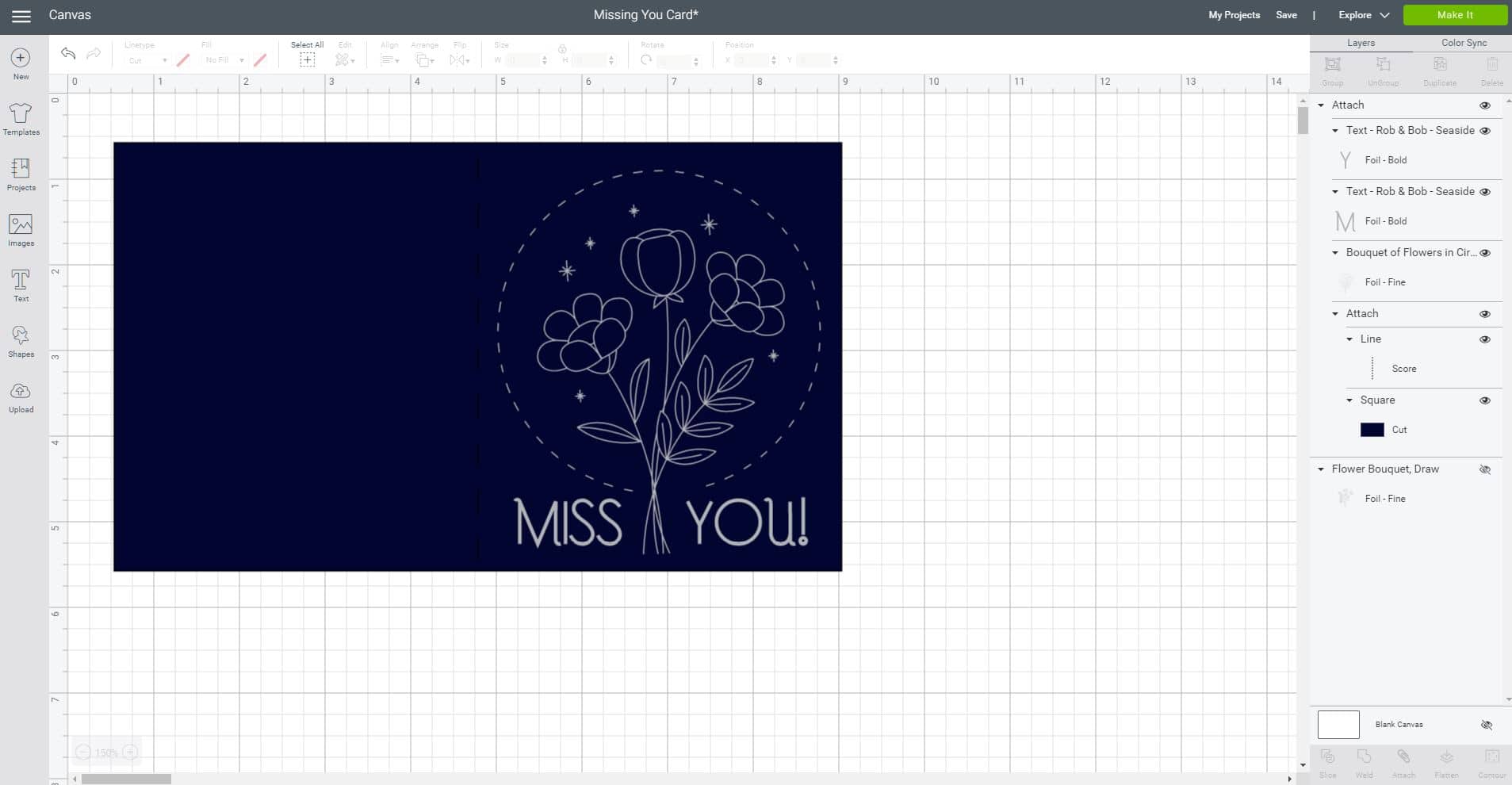 cricut design space miss you card 