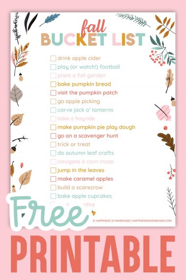 fall bucket list free printable