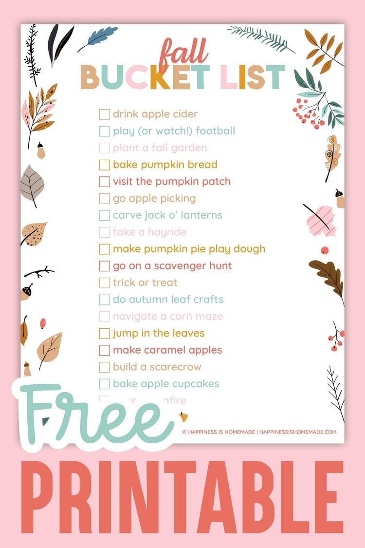 fall bucket list free printable