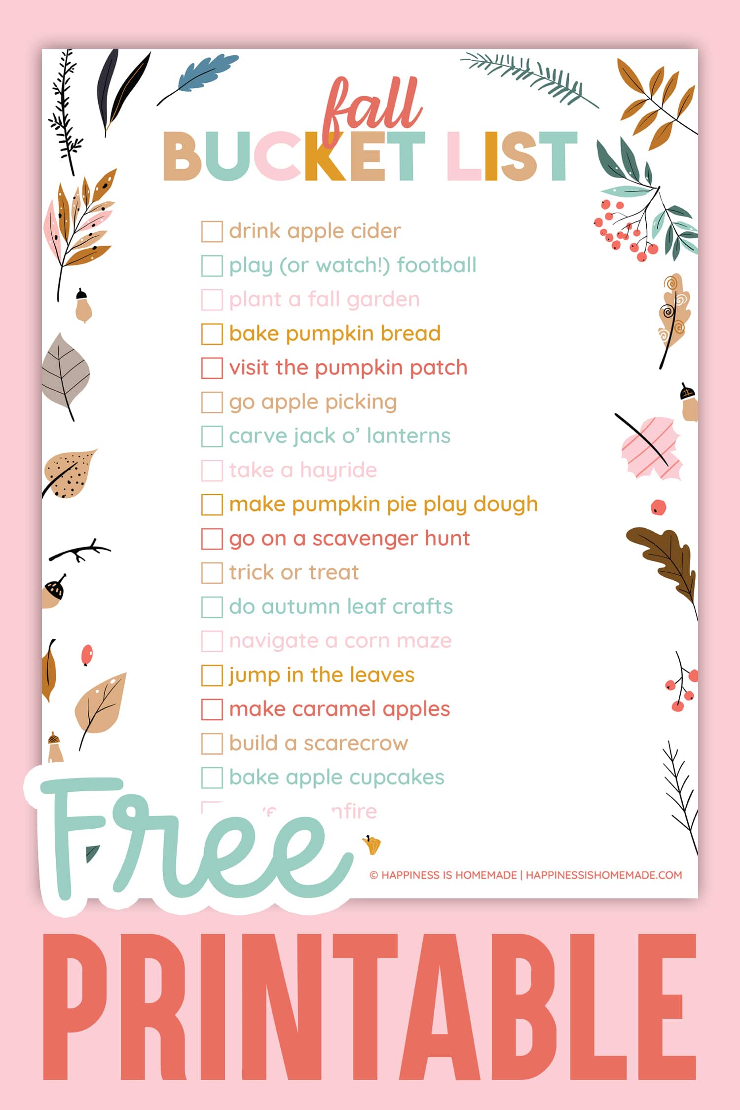 2023 Fall Bucket List Printable and Activities