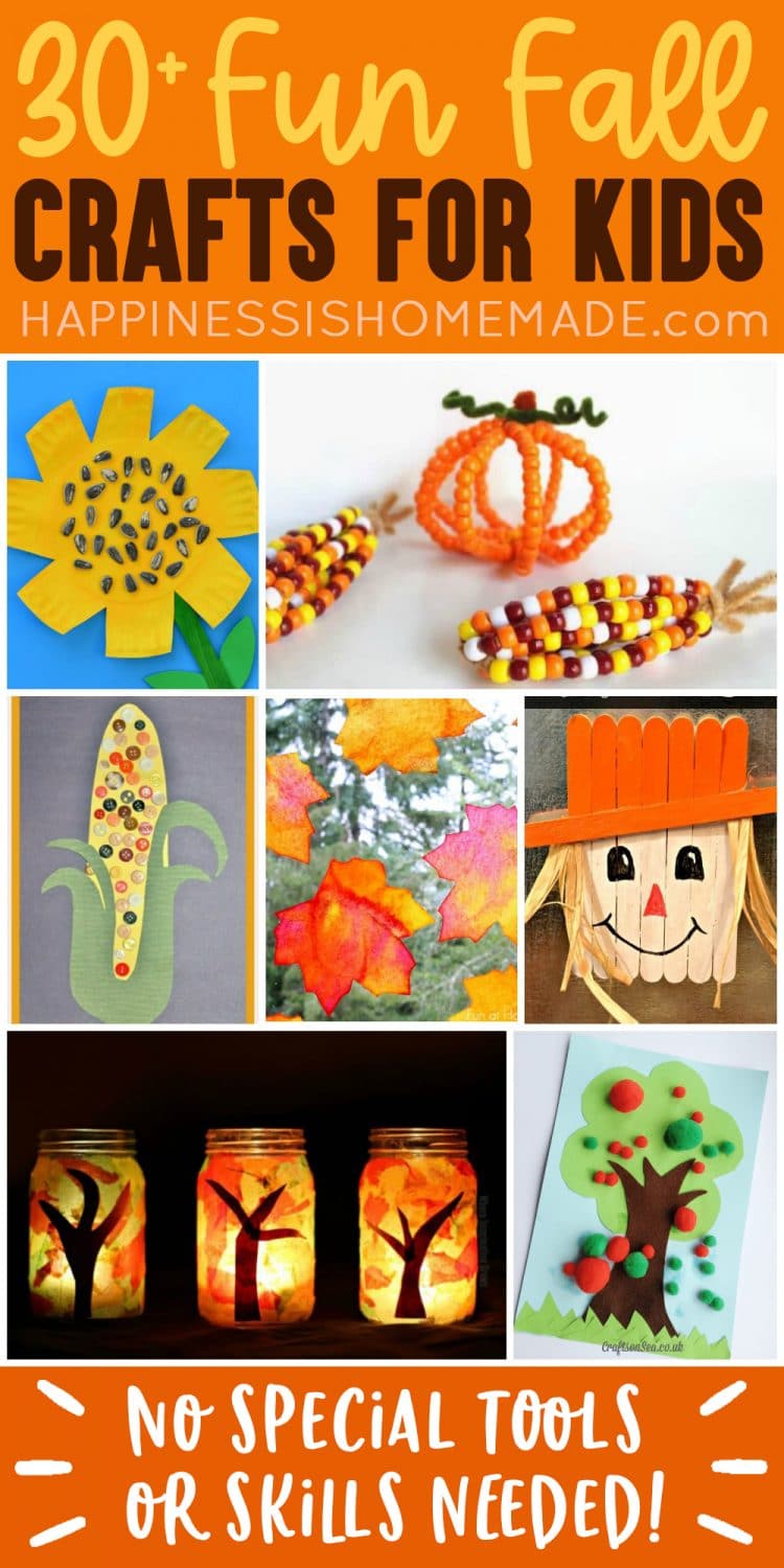 collage of easy thanksgiving crafts for kids