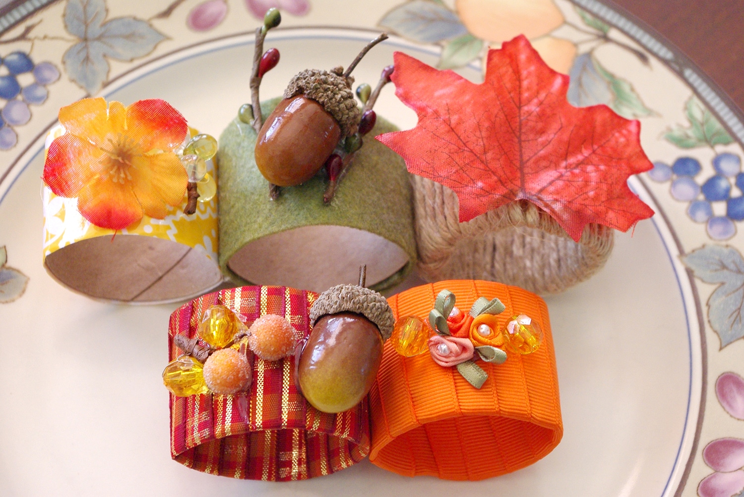 fall napkin rings made with natural items on table