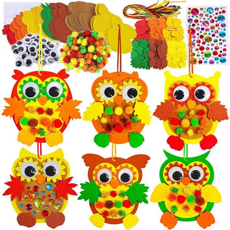 fall owls decorated in a bunch with materials