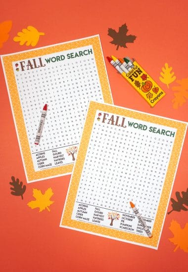 printable fall word search with table decorations