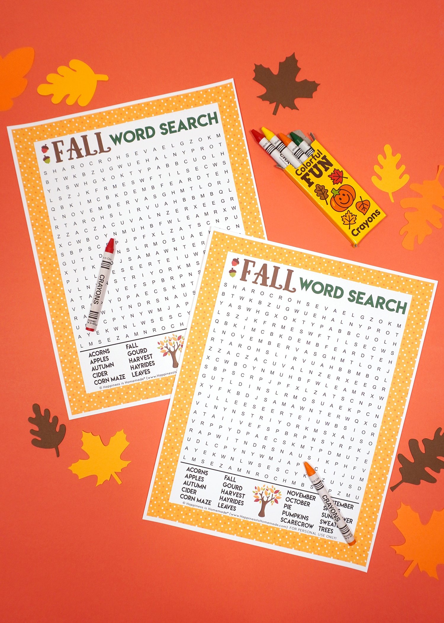 printable fall word search with table decorations