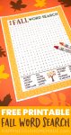 printable fall word search with table decorations and crayons