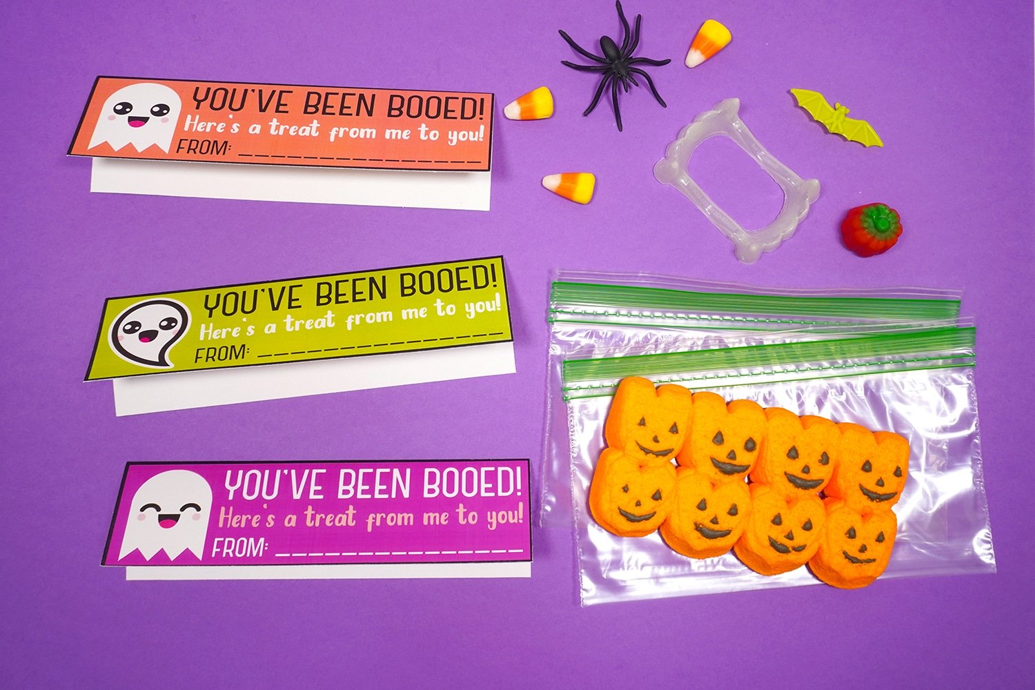 treat bags filled with candies and printable toppers with small toys 