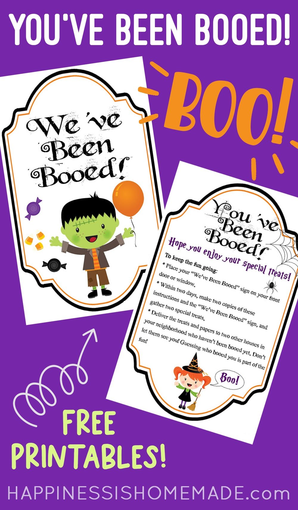 You've Been Booed and Weve Been Booed Printables on Purple Background