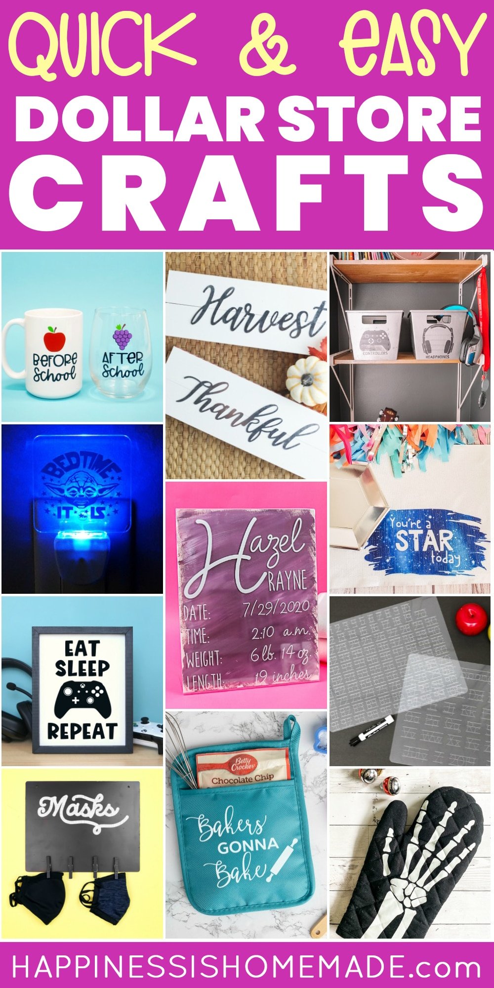 collage of easy dollar store cricut crafts