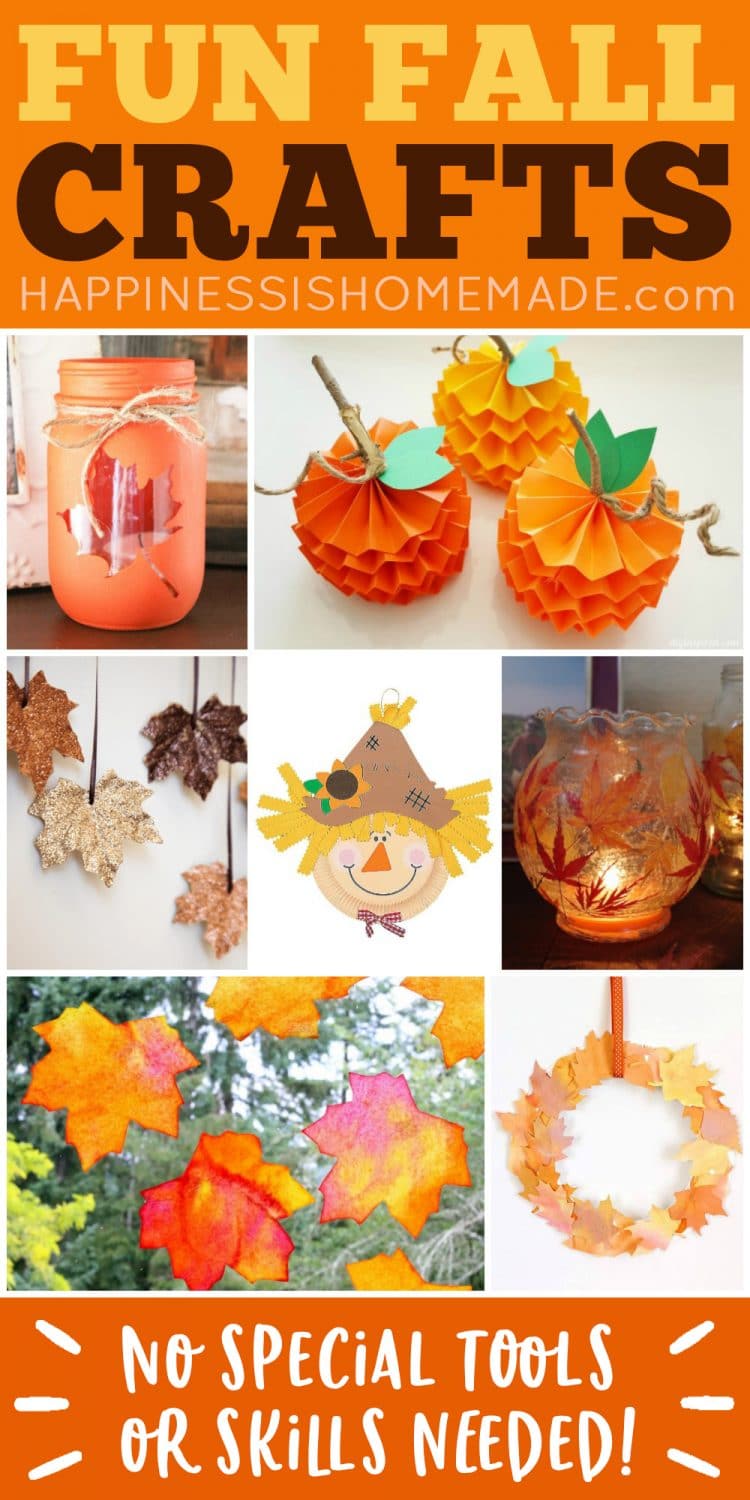 collage of easy fall crafts for kids
