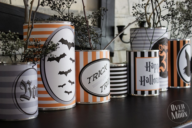 halloween cans wrapped with decorations