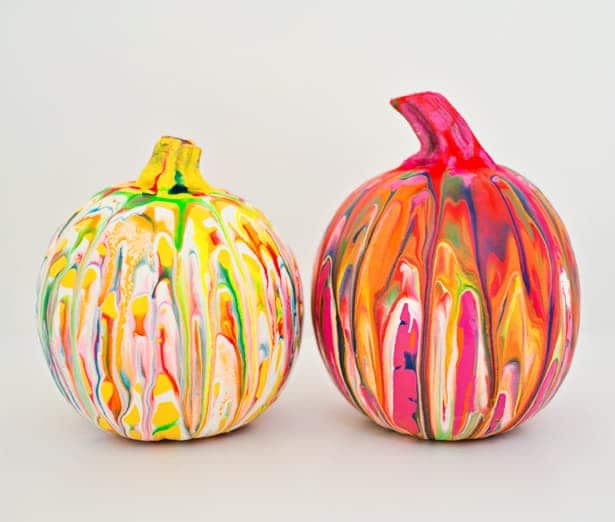 two paint dripped pumpkins 