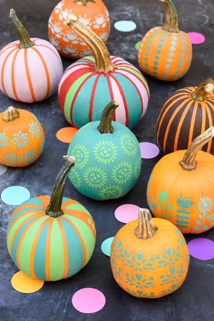 pretty stencil painted pumpkins