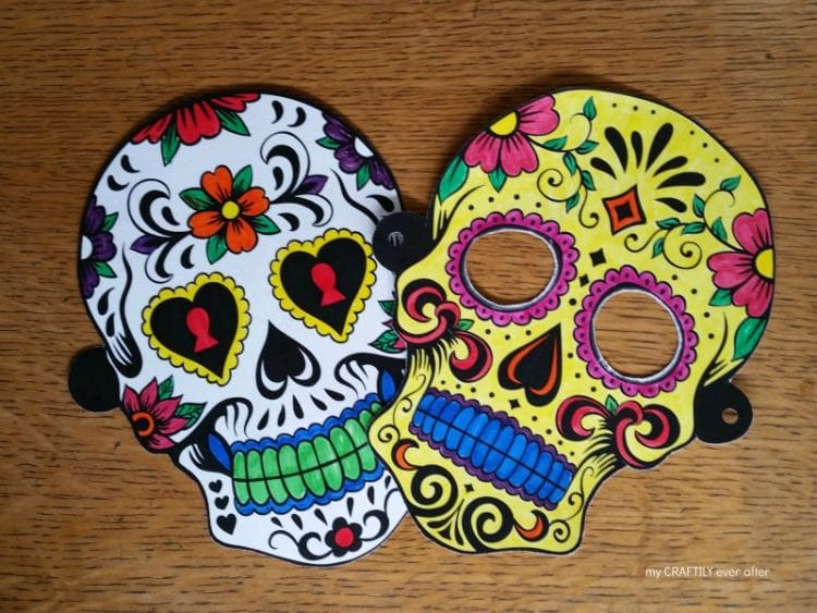 printable sugar skull masks colored in