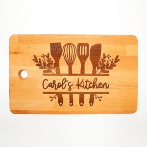 chefs kitchen svg file on engraved cutting board made with glowforge