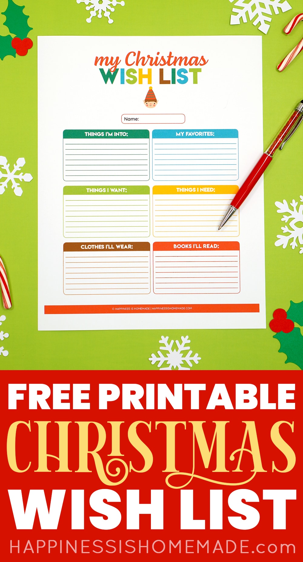 free printable christmas wish list for kids or adults with decorations