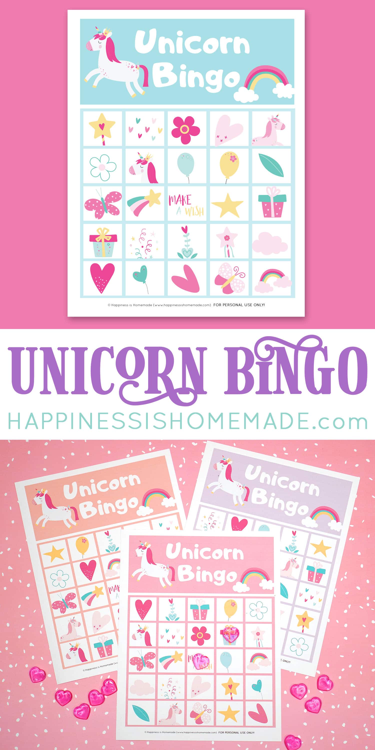 Free Printable Unicorn Bingo Game Happiness is Homemade