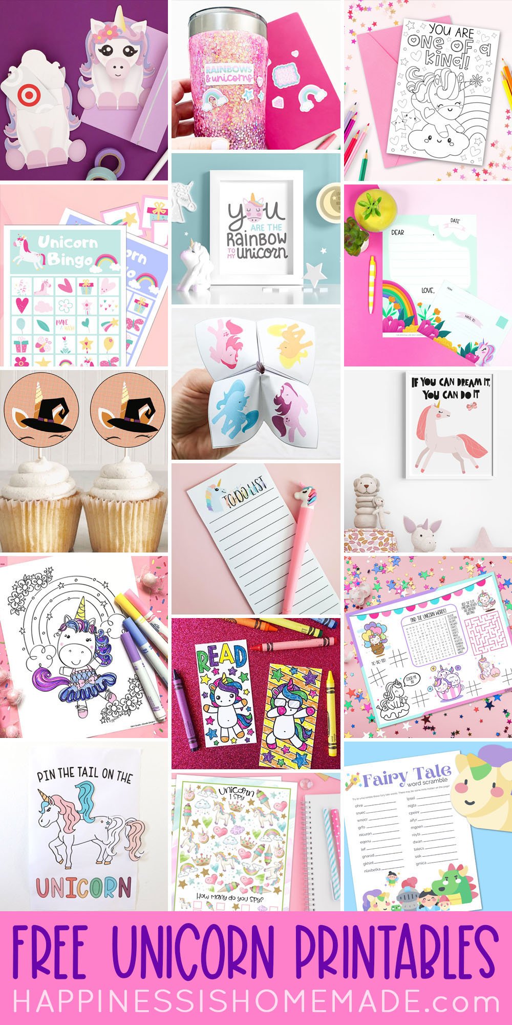 Collage of Free Unicorn Printables