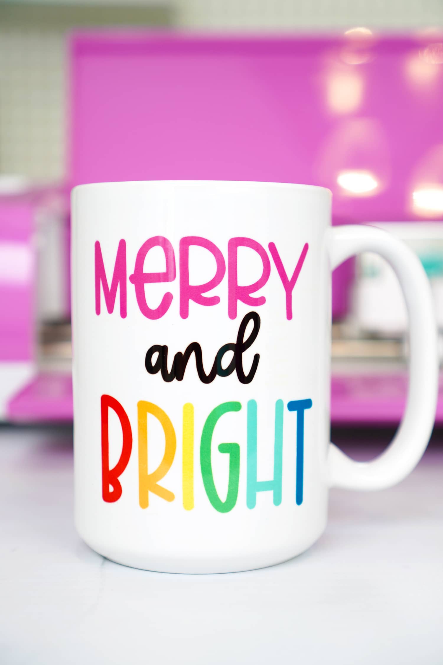 merry and bright svg file on white mug