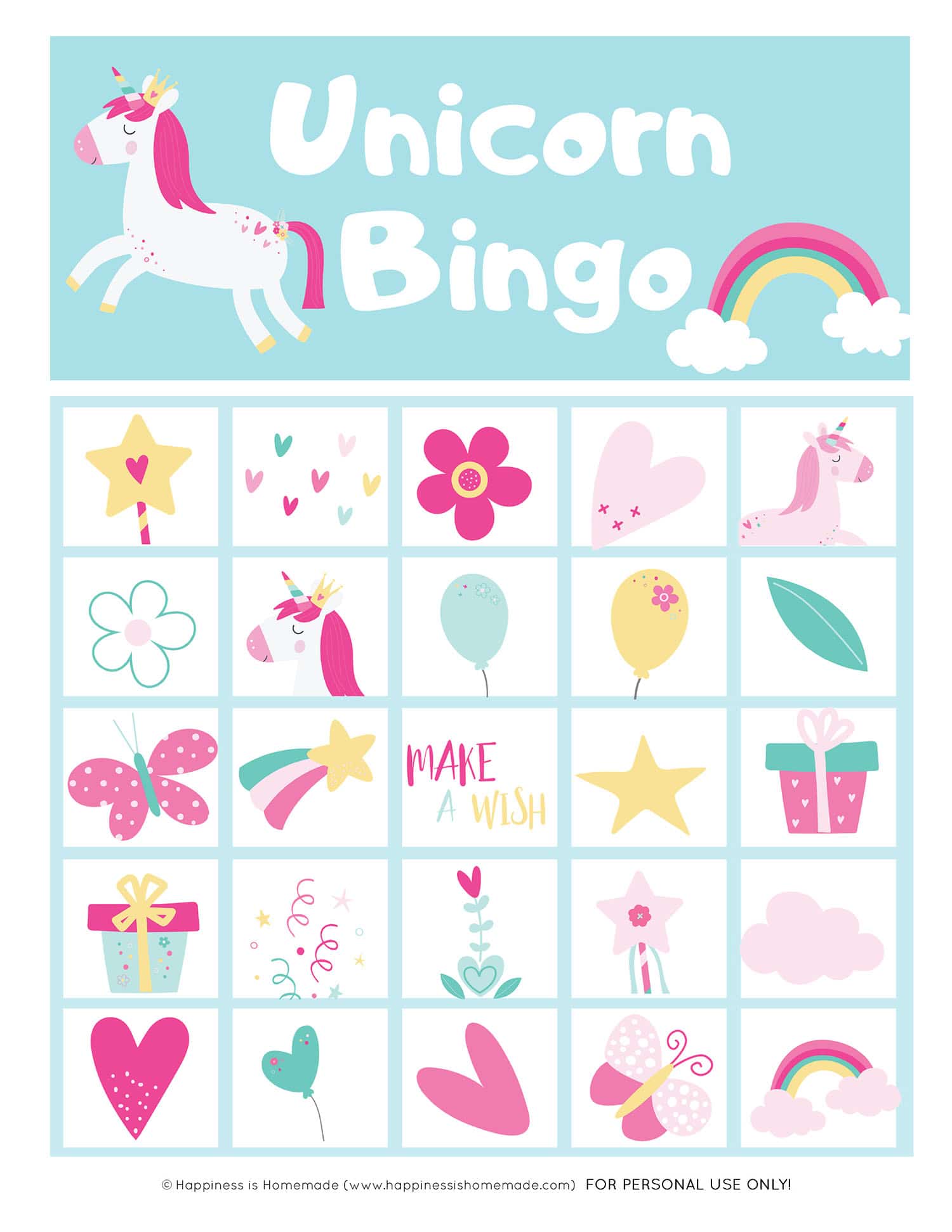 Unicorn Bingo Free Printable Printable Templates