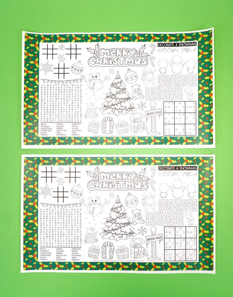 christmas placemat cards with activities