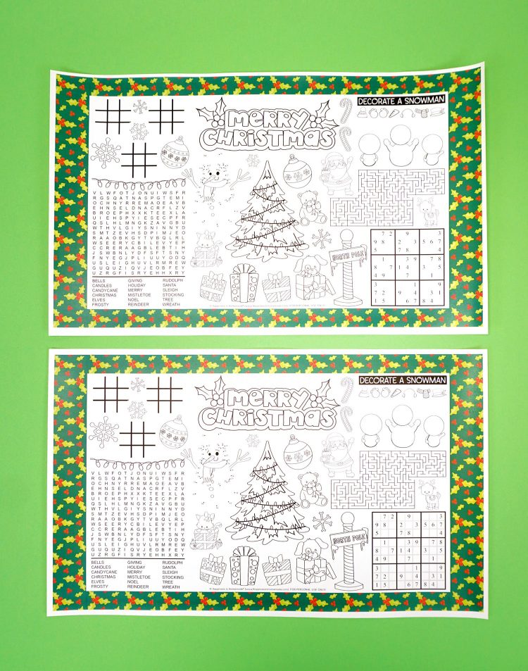 christmas placemat cards with activities