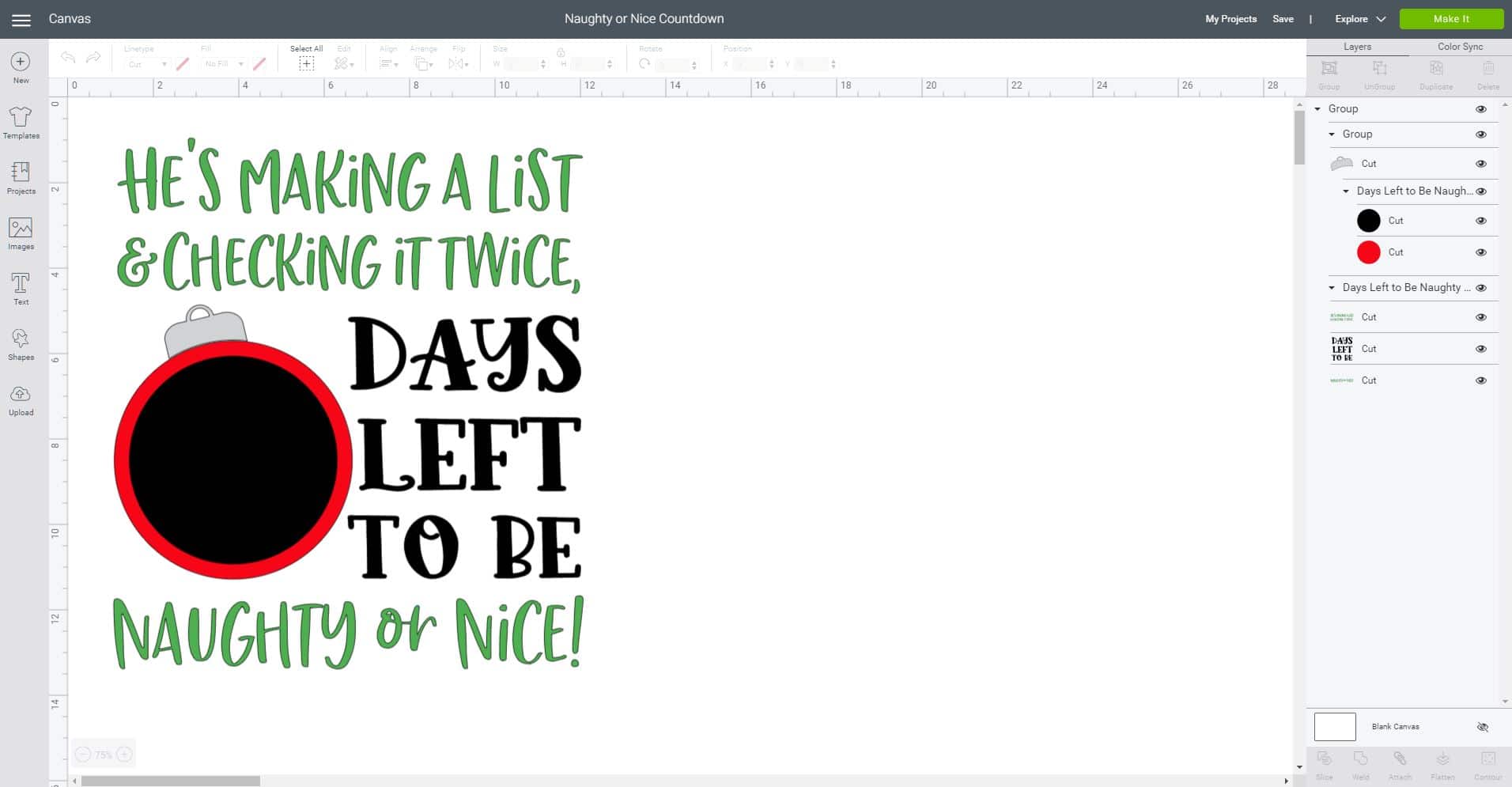 christmas countdown sign in cricut design space