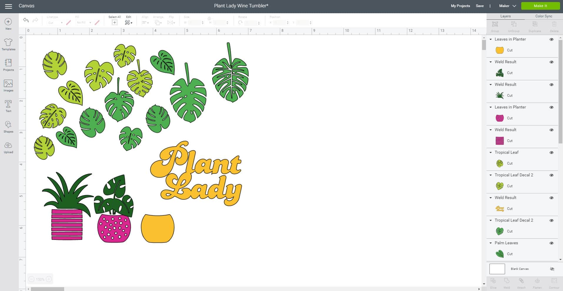 plant lady wine tumbler svg file in cricut design space