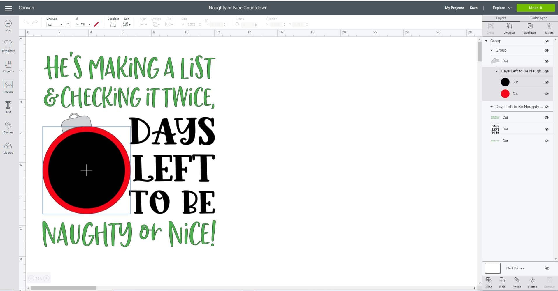 christmas countdown sign in cricut design space