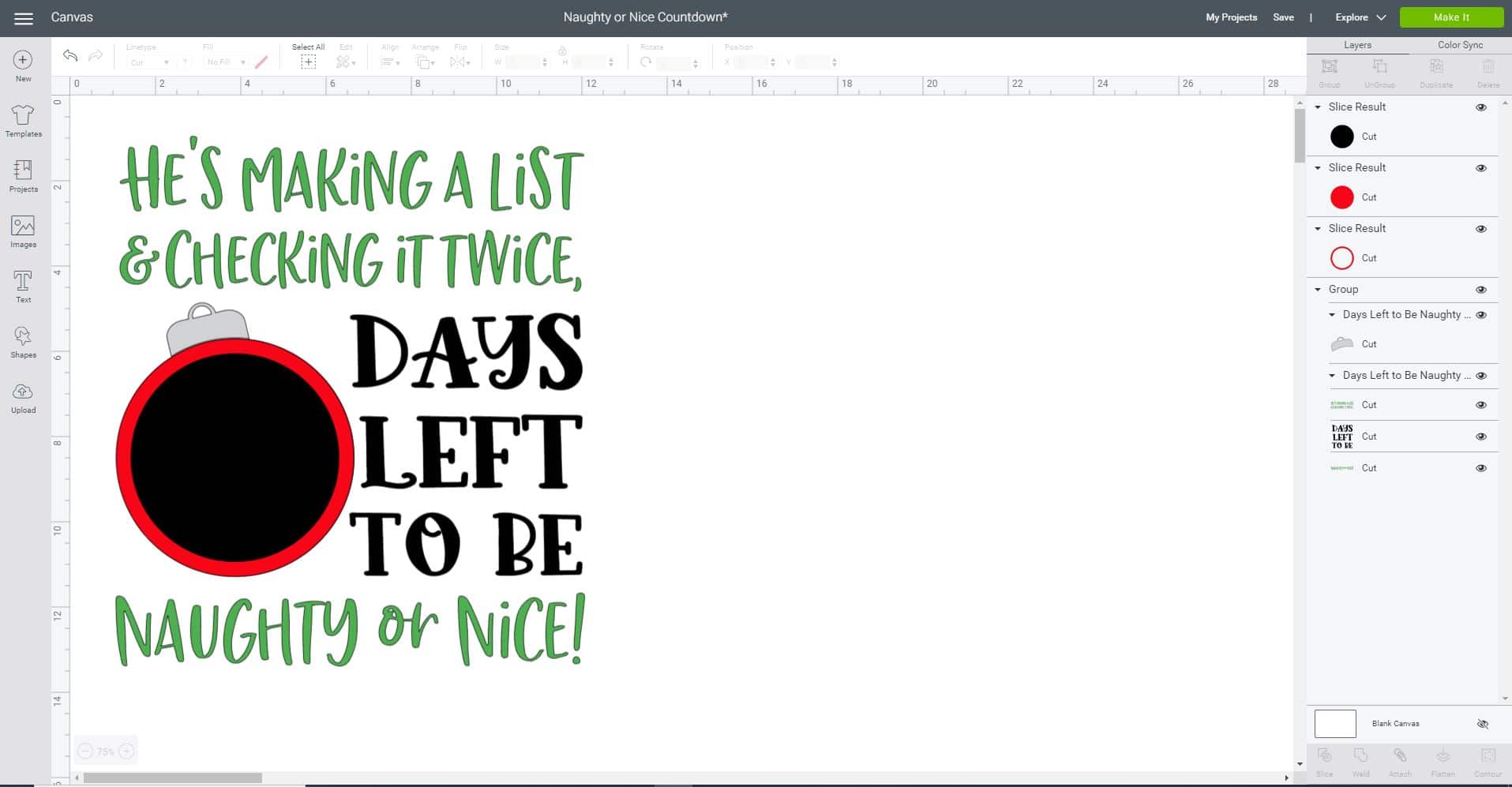 christmas countdown sign in cricut design space