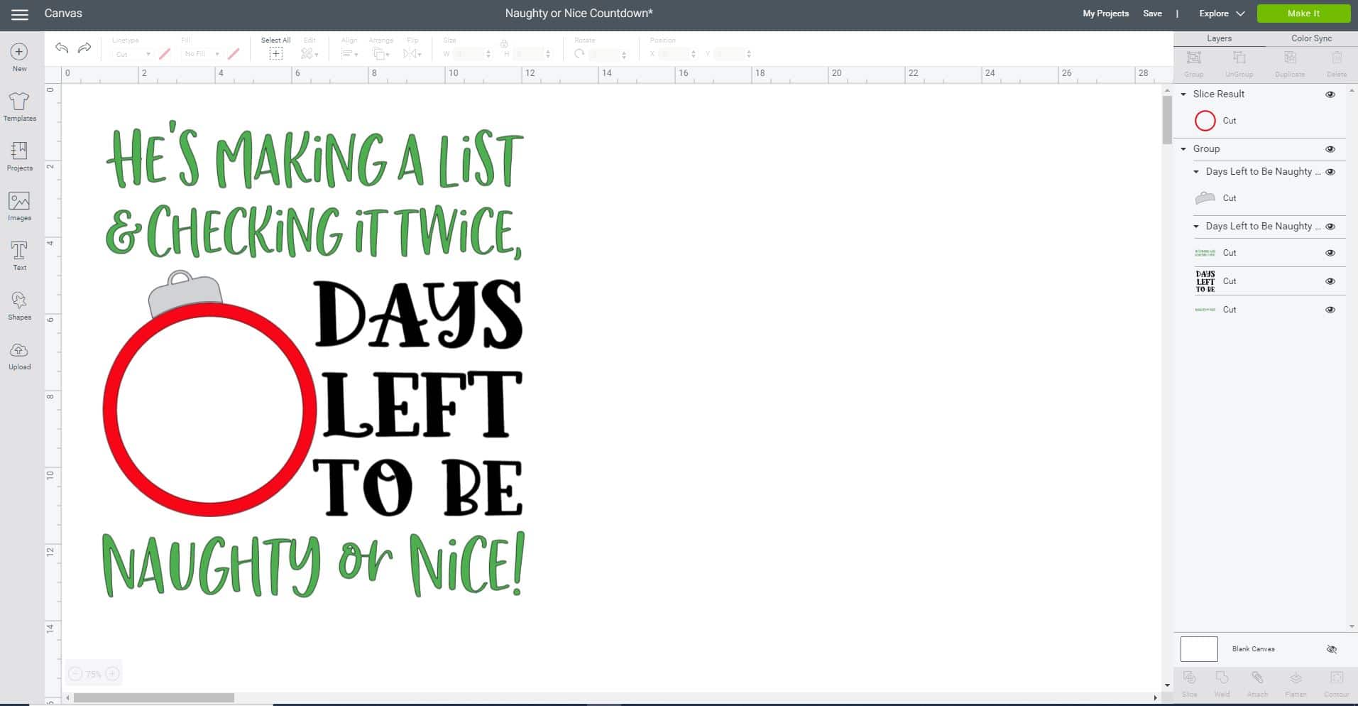 christmas countdown sign in cricut design space