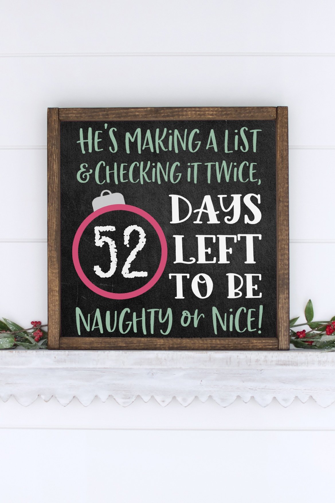 chalkboard christmas countdown sign on mantel 