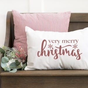 Christmas Pillow on wood bench