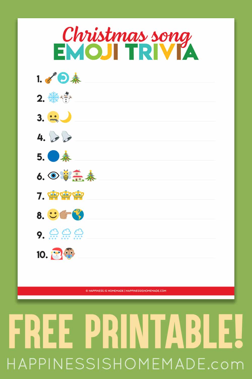 Printable Emoji Christmas Songs Game