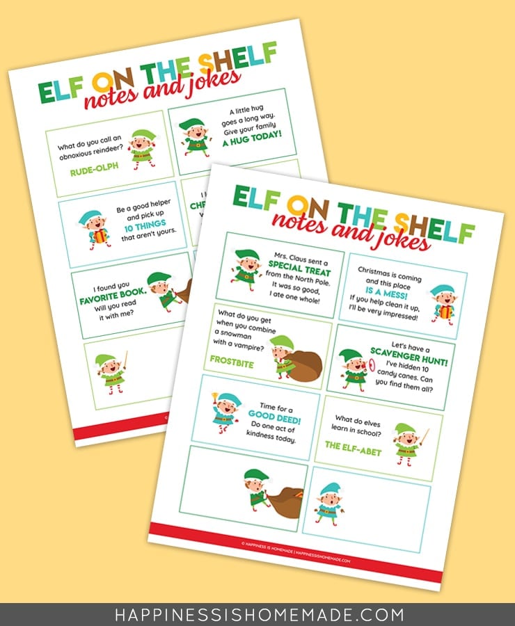 Elf on the Shelf Notes and Jokes graphic on yellow background