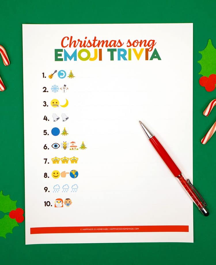 christmas song emoji trivia printable word game for kids and adults