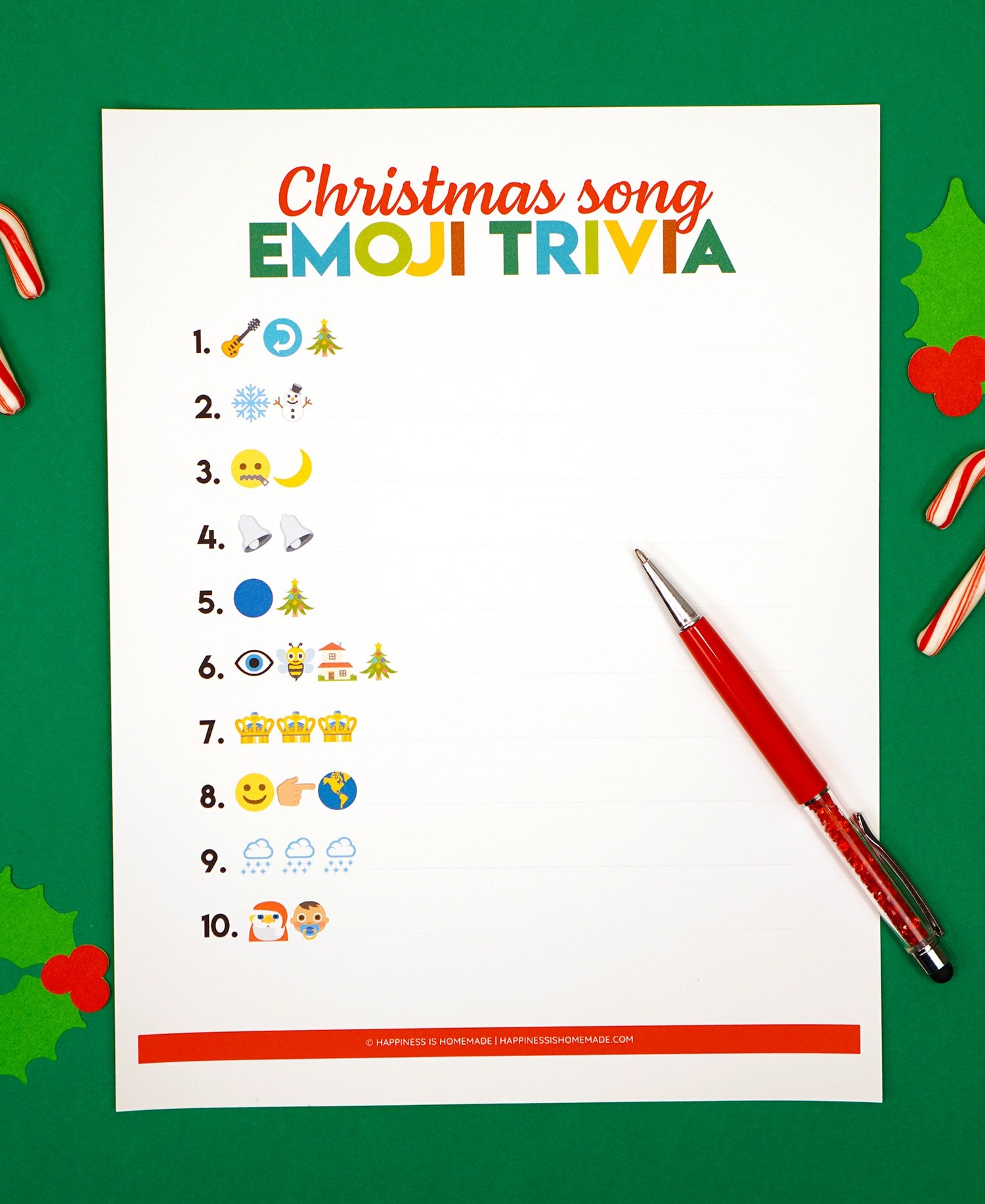 christmas song emoji trivia printable game with decor