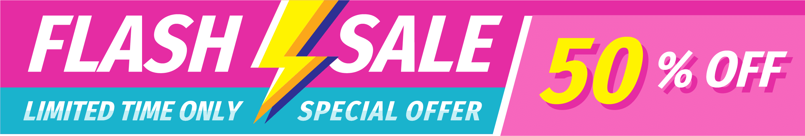flash sale banner 50 percent off limited time special offer
