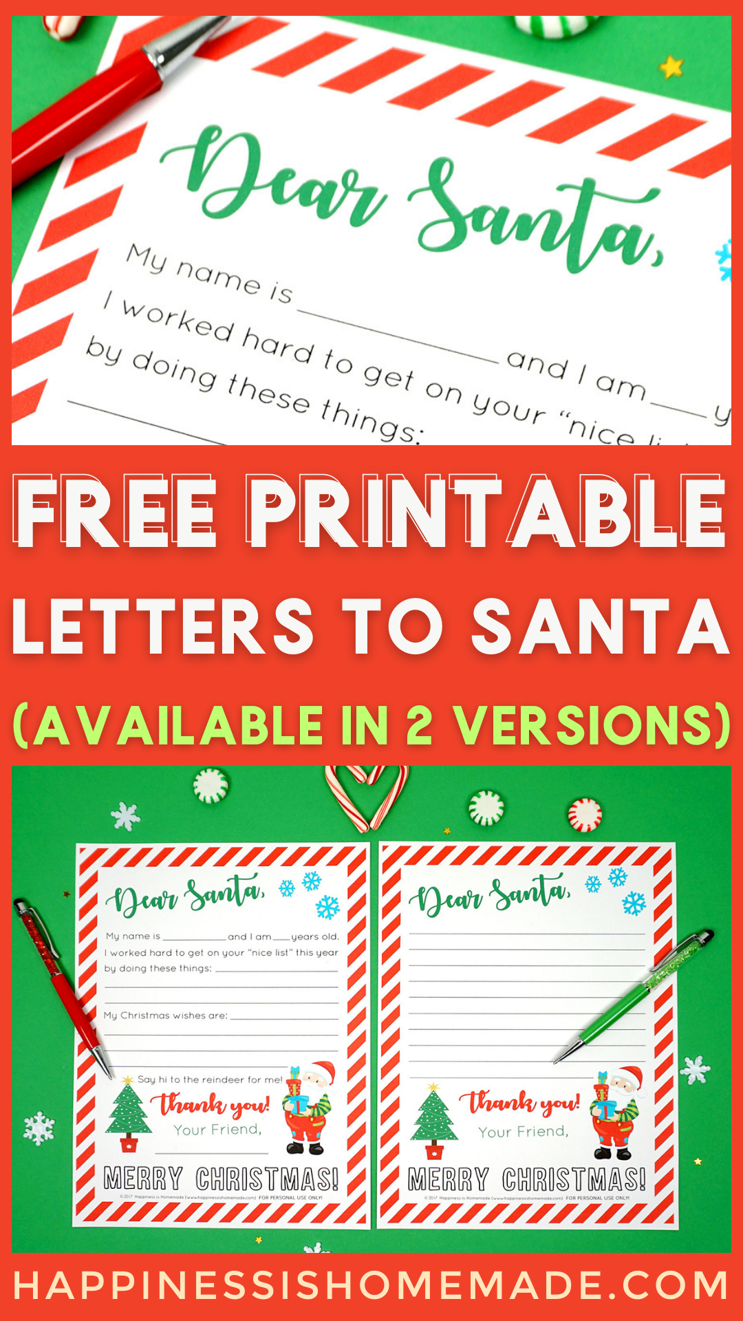 free printable letters to santa, available in 2 versions