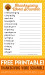 free printable thanksgiving word scramble puzzle