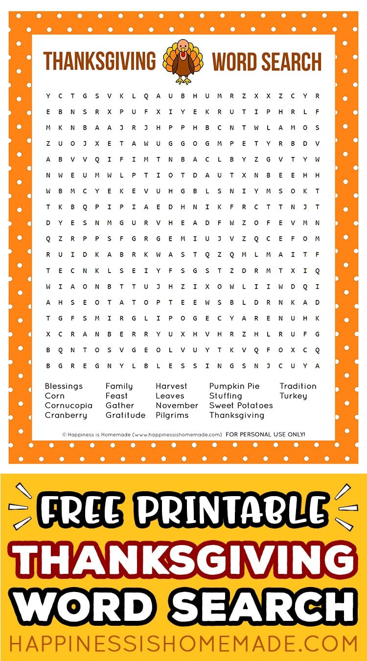 Free Printable Thanksgiving Word Search Puzzle Graphic
