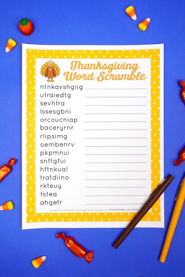 Thanksgiving Word Scramble Puzzle