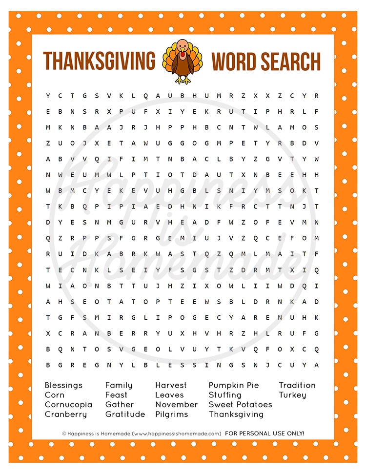 Printable Thanksgiving Word Search Puzzle Graphic