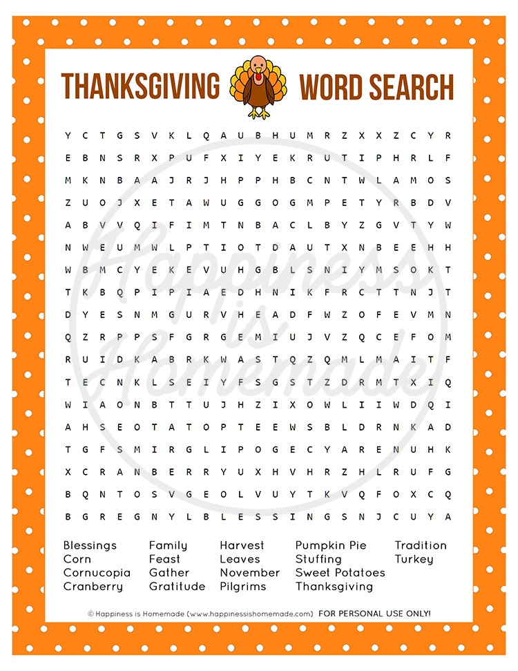 Printable Thanksgiving Word Search Puzzle Graphic